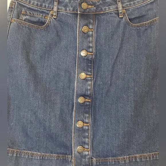 Loft Denim Blue Jean Mini Skirt Button Front 100% Cotton Pockets Size 4 - Picture 4 of 7